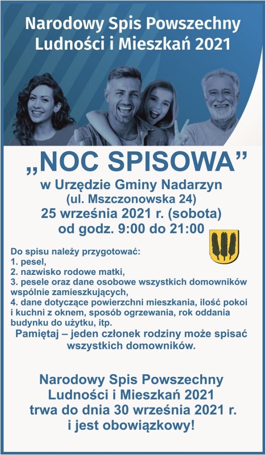 Noc spisowa w Urzędzie Gminy Nadarzyn, 25 września 2021 r. (sobota) od godz. 9:00 do 21:00.